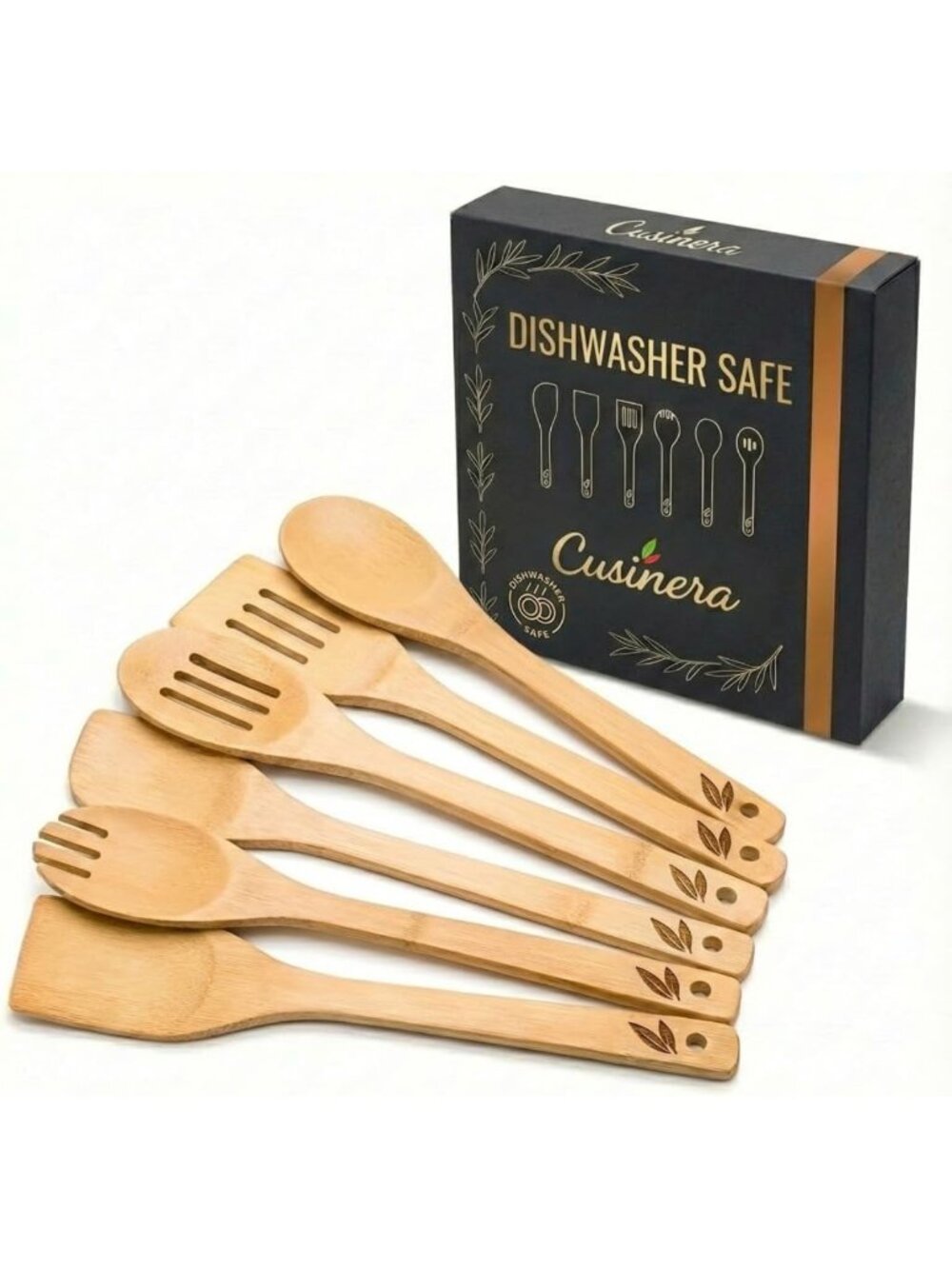 6-Piece Bamboo Cooking Utensils Set - Dishwasher Safe, Easy to Clean, Non-Stick